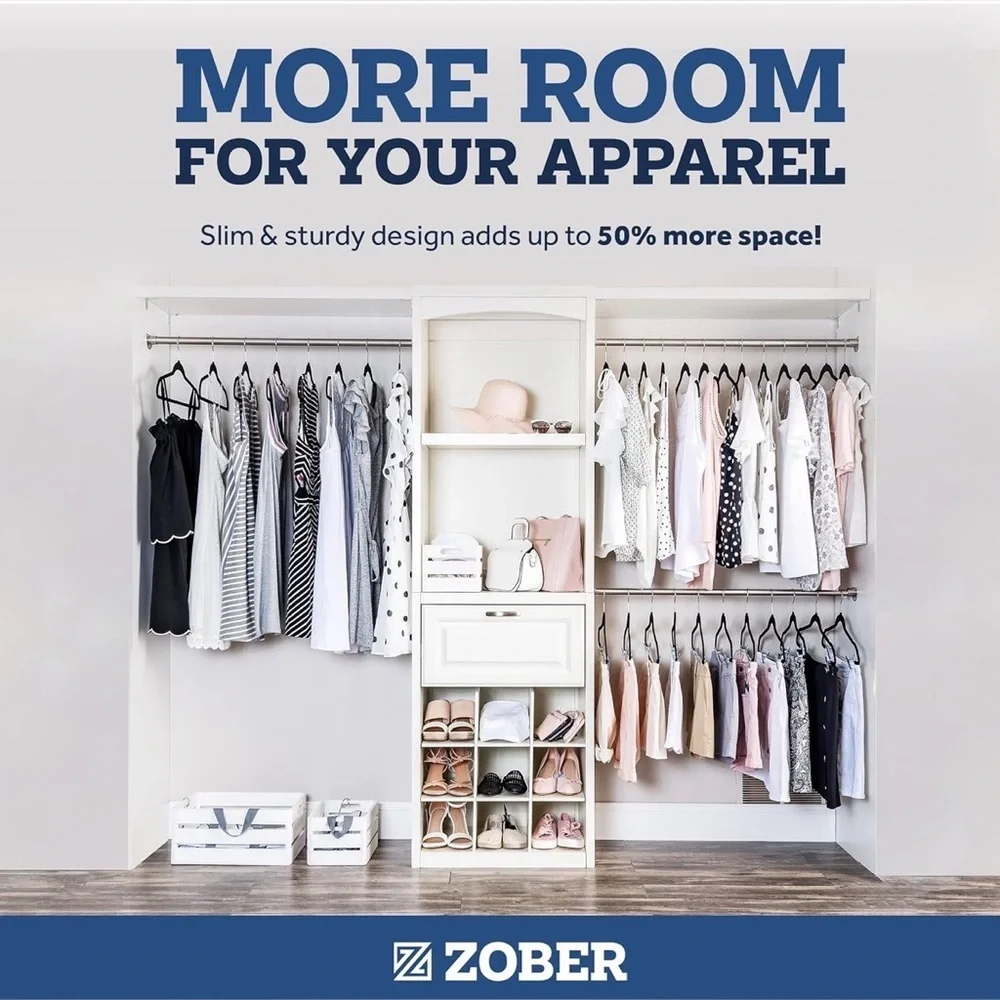 Zober Black Velvet Non-Slip Clothes Hangers | Slim Space-Saving | Box of 50